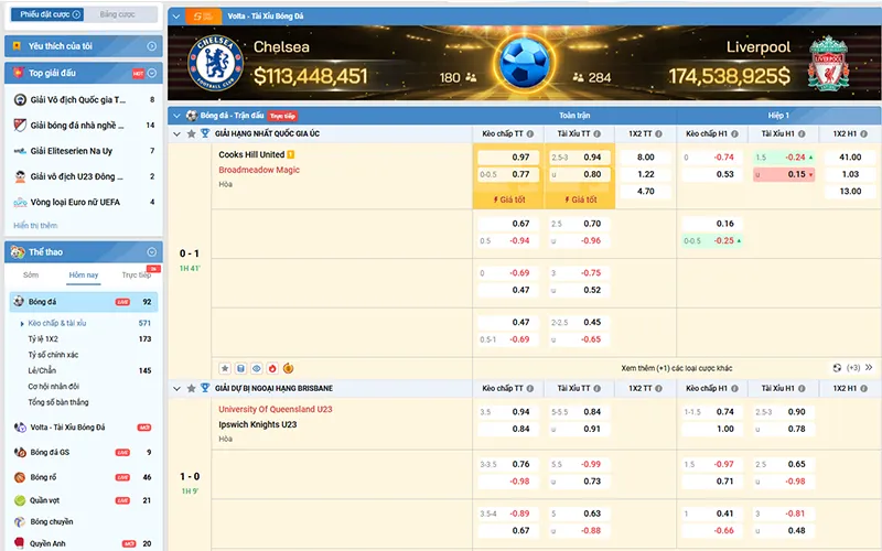 Giao diện đặt cược Sportsbook BOT88